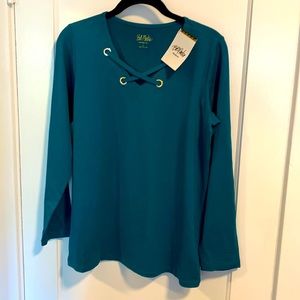 New with Tags Bob Mackie Teal Peacock Blue Long Sleeve Top Size: Small